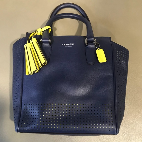 Coach Handbags - Like New Navy Blue Coach Mini Tanner Bag